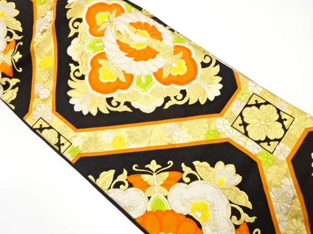 7282213: JAPANESE KIMONO / ANTIQUE FUKURO OBI / SILK / WOVEN CRANE